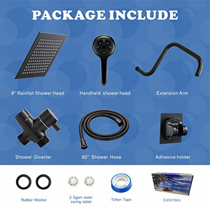 8 inch Rain Shower Head with Handheld Spray, Metal High Pressure Rainfall Shower Head with Handheld Combo with 13 inch Extension Shower Arm,Rain Shower and Handheld Separately or Dual Spray