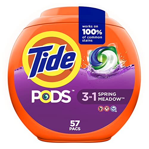 Tide PODS Laundry Detergent Soap Pacs, HE Compatible, 57 ct, Powerful 3-in-1 Clean, Spring Meadow