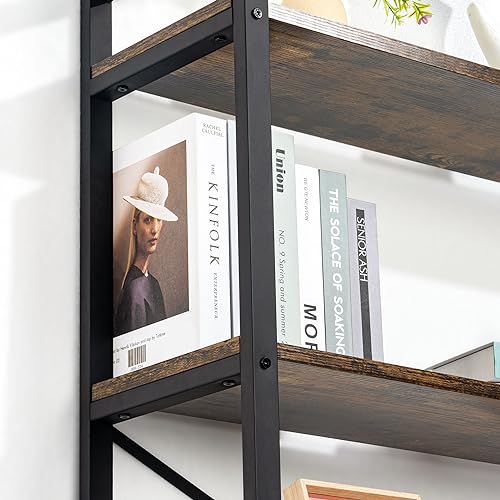 Acovy 5 Tier Bookshelf Rustic Industrial Style, Storage Shelves, Metal Book Shelves Bookcase Book Shelf Display Shelf for Home Office, Living Room, Bedroom, Kitchen (23.6" W, Brown)