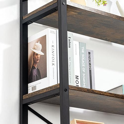 Acovy 5 Tier Bookshelf Rustic Industrial Style, Storage Shelves, Metal Book Shelves Bookcase Book Shelf Display Shelf for Home Office, Living Room, Bedroom, Kitchen (23.6" W, Brown)