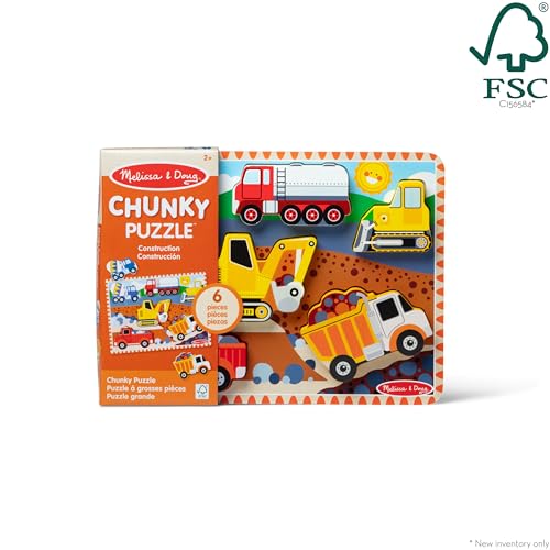 Melissa & Doug Construction Vehicles Wooden Chunky Puzzle (6 pcs)