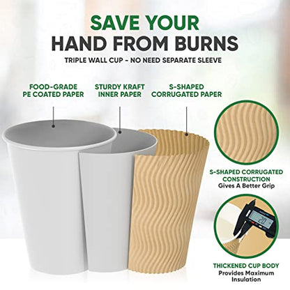 Tobvory Disposable Coffee Cups With Lids, 100 Pack Coffee Cups With Lids 12 Oz, Paper Cups For Hot Drinks, Eco-Friendly Triple Wall Insulated To Go Coffee Cups
