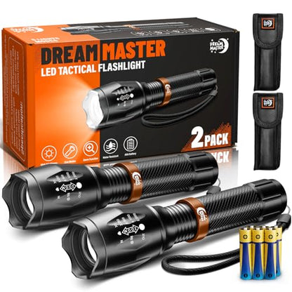 2 Pack LED Flashlights High Lumens with 6 AAA Batteries, 5 Modes Mini Waterproof Tactical Flashlight for Camping Hiking, Bright Flashlight with Zoomable, Christmas Gifts for Men Dad, Black & Coppery