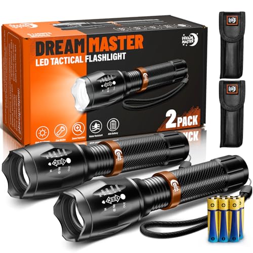 2 Pack LED Flashlights High Lumens with 6 AAA Batteries, 5 Modes Mini Waterproof Tactical Flashlight for Camping Hiking, Bright Flashlight with Zoomable, Christmas Gifts for Men Dad, Black & Coppery