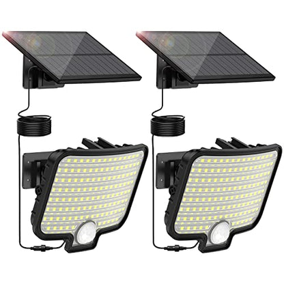 Solar Lights Outdoor 7500K, 120 LED Motion Sensor Solar Wall Light with 16.5ft Cable, IP65, 3 Modes Solar Flood Security Lights 150° Wide Angle Illumination for Patio, Garage, Porch, Yard (2 Packs)