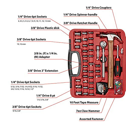 Performance Tool W1532 107pc Home & Auto Tool Set, Hand Tools - Tool Sets , Red