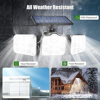 YBING Outdoor Solar Lights, Solar Powered Outdoor Lights Waterproof Solor Light with Motion Sensor, 3 Adjustable Heads, 270° Wide Angle for Garage Patio Porch Garden Yard （2 Pack）
