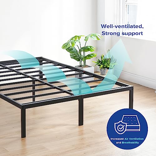Olee Sleep 18 Inch Heavy Duty Steel Slat Anti-Slip Support, Easy Assembly Platform Bed frame, Noise Free Steel Mattress Foundation, Maximum Storage, No Box Spring Needed, Black, King Size
