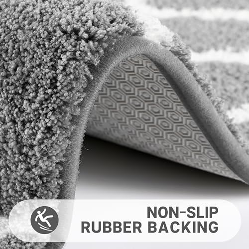 Yimobra Bathroom Rugs 24 x 17 Inch, Super Soft Thick Plush Bath Mat, Non-Slip, Water Absorbent, Easier to Dry, Machine-Washable, Microfiber Floor Carpet for Bathtub, Shower, Grey