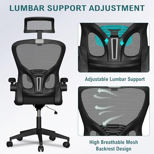 yoyomax Ergonomic Office Chair, High Back GamingChair for Big and Tall People, Adjustable Headrest/Armrests Reclining Comfy Home OfficeChair Lumbar Support Breathable Mesh ComputerChair, Black