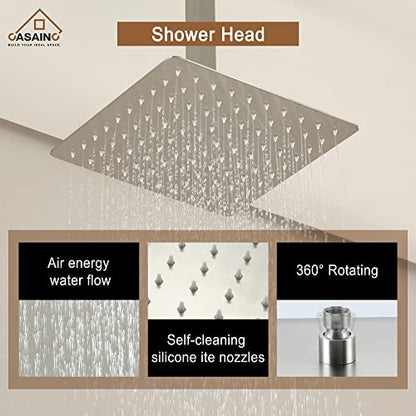 CASAINC Rain Shower Head with Handheld Spray 10" Ceiling Mounted Shower System Brushed Nickel Shower Head Combo