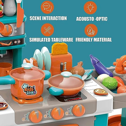 Toddler Play Kitchen- Kitchen Playset Pretend Food - Toy Accessories Set w/Real Sounds & Light, Play Sink, Cooking Stove with Steam, Toddlers Kids 34 inch, Girls & Boys 3+ Years