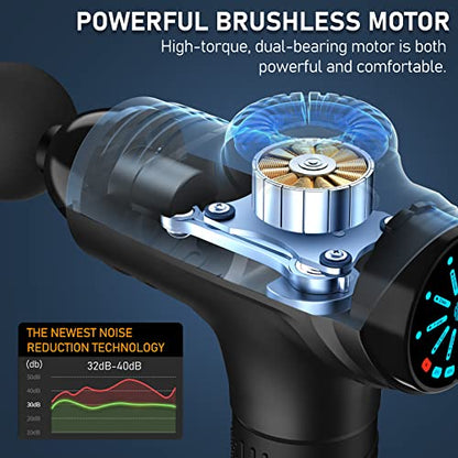 RAEMAO Massage Gun Deep Tissue, Back Massage Gun for Athletes for Pain Relief Attaching 10 PCS Specialized Replacement Heads, Percussion Massager with 10 Speeds & LED Screen, Black