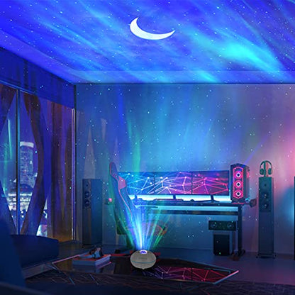Star Porjector Night Light Galaxy Northern Lighting Lamp with Bluetooth Music Speaker Remote Control Aurora Sky Ambiance for Kids Bedroom Patry Home Decor (White)