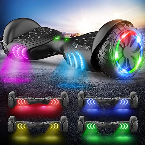 TOMOLOO Hoverboards for Kids Ages 6-12, 6.5" Two-Wheel All Terrain Off Road Hoverboard for Adults Hover Board All Terrain Bluetooth and LED with Music Speaker- colorful RGB light