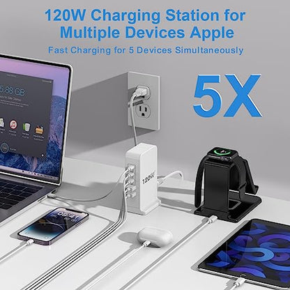 USB C Charger Block, 120W GaN Fast Charging Station for Multiple Devices, USB Charger Block with 65W USB C Laptop Charger, USB C Charging Hub Compatible for MacBook Pro Air, iPhone, iPad, Samsung