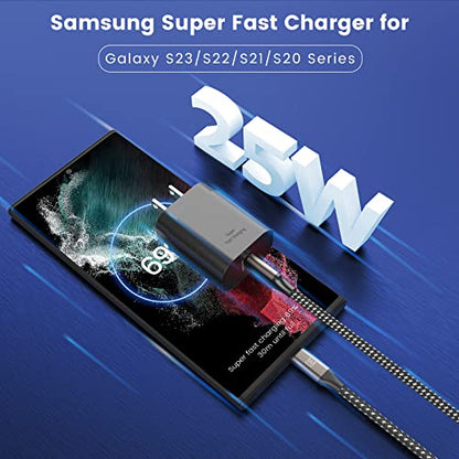 S23 S22 S21 Super Fast Charger Type C, EASDMN 25W PD/PPS USB C Fast Wall Charger Block & 10FT Super Long Fast Charging Cable for Samsung Galaxy S23/S22/S22 Ultra/S22+/S21/Plus/S20/Note 20/Z Fold 3/A53