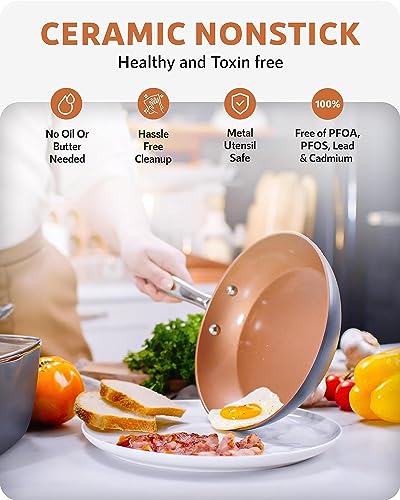 Gotham Steel Pro 13 Pc Ceramic Pots and Pans Set Nonstick Cookware Sets Pot and Pan Set, Kitchen Cookware Sets, Ceramic Cookware Set, Hard Anodized Cookware Set, Pot Set, Dishwasher Safe, Copper