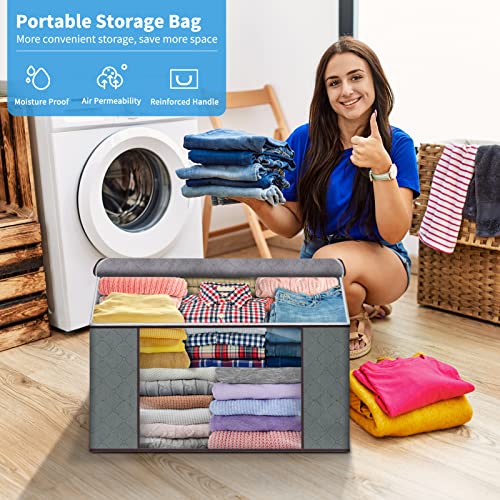 Clothes Storage Bags Large Capacity Clothes Storage Bins Foldable Closet Organizers Storage Containers with Durable Handles Thick Fabric for Blanket Comforter Clothing Bedding 6 Pack Gray