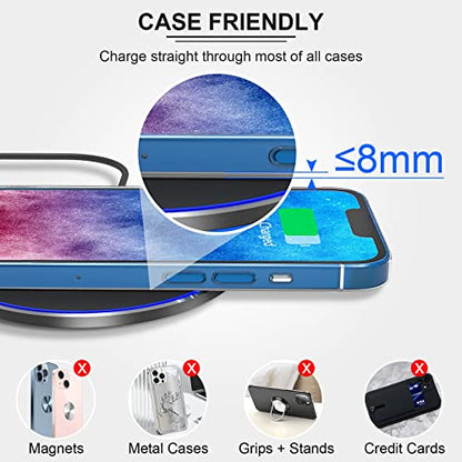 Fast Wireless Charger, 10W Max Wireless Charging Pad for iPhone 13/13 Pro/13 Pro Max/13 Mini/12/SE/11/X/XR/8, Samsung Galaxy, AirPods/AirPods Pro, Huawei Mate 20 Pro/Mate 30/P50 (No AC Adapter)