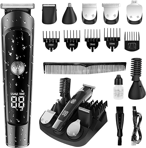 AMULISS Beard Trimmer for Men, Hair Clipper Trimmer for Men, Waterproof Mens Beard Grooming Kit, Cordless Barber Clippers for Hair Cutting with Nose Trimmer, Electric Razor, Body Shaver