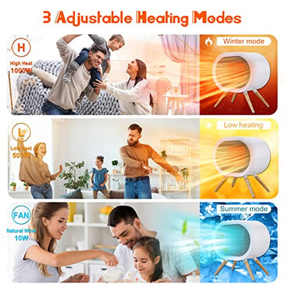 F.EASY.D Space Heater, 1000W Small Space Heaters for Indoor Use, PTC Fast Heating Ceramic Heater, Cute Portable Space Heater for Office, Home, Bedroom, Bathroom, Desk