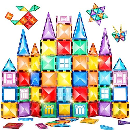 TOKBLOK Magnetic Tiles Kids Toys for 3 4 5 6 Years Old Boys & Girls, 64PCS Clear Diamond Magnet Building Blocks Set, STEM Preschool Learning Educational Toys for Toddler Birthday Gift