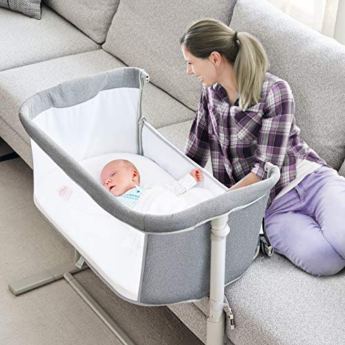 RONBEI Baby Bassinet Bedside Sleeper, Easy to Assemble Bassinets for Baby/Infants, Height Adjustable Bedside Bassinet for Newborn Baby