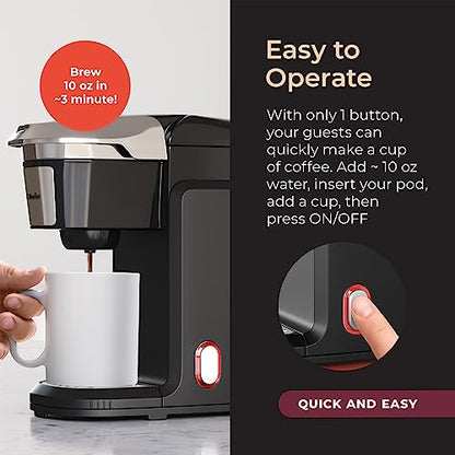 Mueller Single Serve Coffee Maker, Coffee Machine for Pod Coffee, 10 oz Water Tank, Quick Brewing, One Touch Operation, Compact for Home, Office, RV, Black