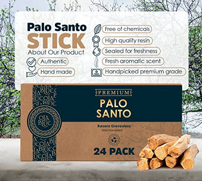 Ola Blue Palo Santo Sticks Premium Resin (24-Pack) Peruvian Authentic - substantially harvested Hand Picked Incense Sticks Energy Cleansing Smudging Sticks – Natural (Holy Wood)
