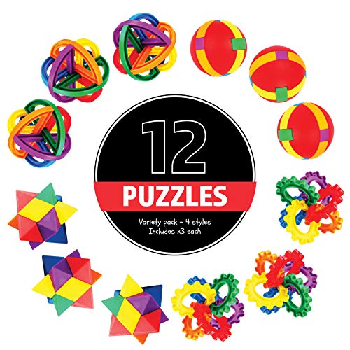 Neliblu Party Favors for Kids, 12 Pack (8.82 x 6.69 x 2.91) Fun Puzzle Balls - Goody Bag Fillers-Treasure Box Prizes for Classroom,Fidget Brain Teaser Puzzles Clear Instructional Videos Included