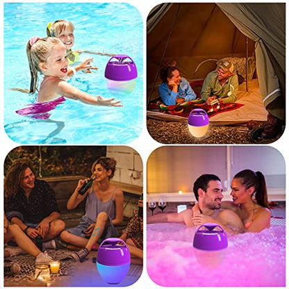LanSuper Bluetooth Speakers with Colorful Lights,Pool Speaker IP68 Waterproof Floating Speaker for Pool,Built-in Mic,Crystal Clear Sound Speakers Bluetooth Wireless 85ft Range Hot Tub Speakers
