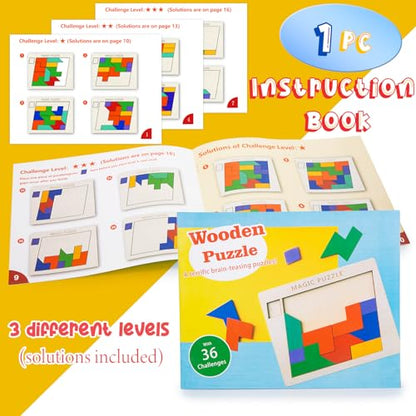 Shindel Wooden Puzzle Blocks, 3D Russian Jigsaw Puzzles Colorful Geometry Logic IQ Game STEM Montessori Educational Gift for All Ages Challenge