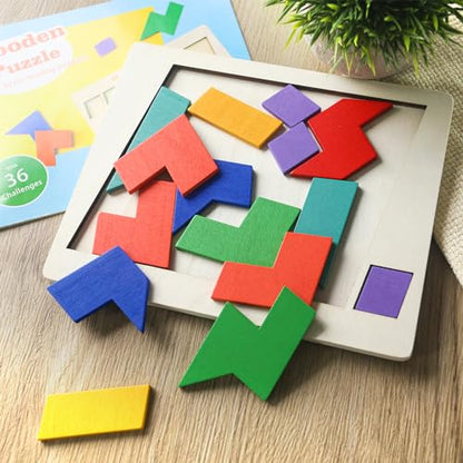 Shindel Wooden Puzzle Blocks, 3D Russian Jigsaw Puzzles Colorful Geometry Logic IQ Game STEM Montessori Educational Gift for All Ages Challenge