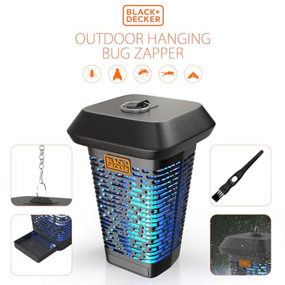 BLACK+DECKER Bug Zapper, Electric UV Insect Catcher & Killer for Flies, Mosquitoes, Gnats & Other Small to Large Flying Pests, 1 Acre Outdoor Coverage for Home, Deck, Garden, Patio, Camping & More