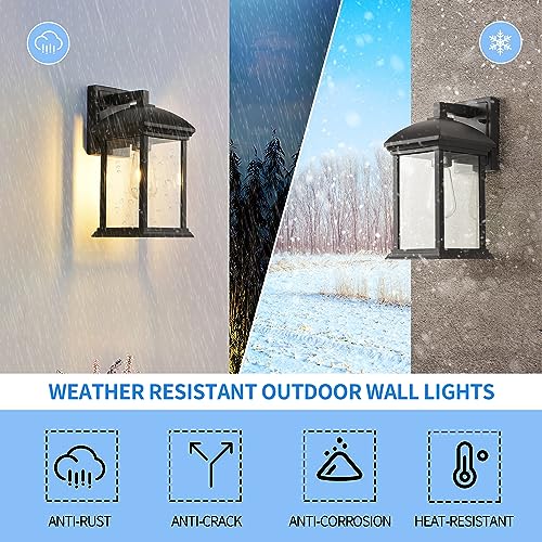 Smeike Large Outdoor Wall Lantern, Matte Black Outdoor Porch Light Wall Mount, Anti-Rust Aluminum Waterproof Sconce Lights, Exterior Lights with Clear Glass for House, Garage, Porch