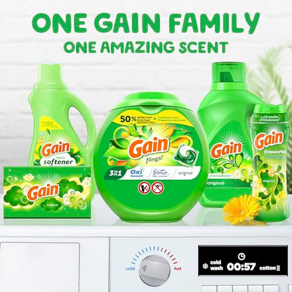 Gain flings Laundry Detergent Soap Pacs HE Compatible Long Lasting Scent, Original Scent, 76 Count