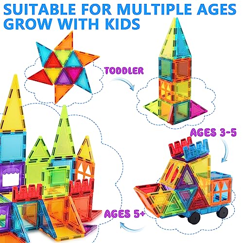 GEPER Magnetic Tiles Kids Toys, Toddler Girls & Boys Toys Age 4-5 6-8, Sensory Toys for Toddler 3-4, Magnet Toys Building Blocks for Toddler, STEM Preschool Learning Montessori Toys for 3+ Year Old
