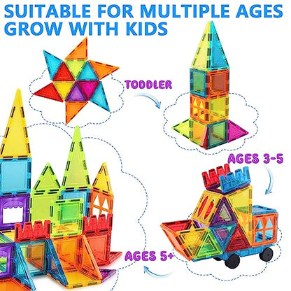 GEPER Magnetic Tiles Kids Toys, Toddler Girls & Boys Toys Age 4-5 6-8, Sensory Toys for Toddler 3-4, Magnet Toys Building Blocks for Toddler, STEM Preschool Learning Montessori Toys for 3+ Year Old