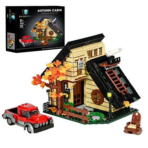 ENJBRICK A-Frame Cabin Building Set Compatible with Lego Architecture for Adutls, Friends Autumn House for Girls 8-14 Years Up 696pcs