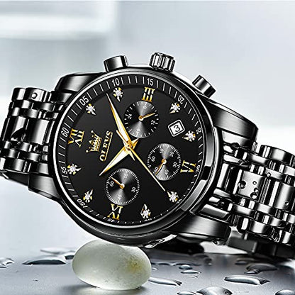 OLEVS Watch Men Watches Fashion Black Luxury Waterproof Multiple Dials Multifunction Watch Waterproof Watch Luminous for Men with Date Watches for Men Black Watch for Men