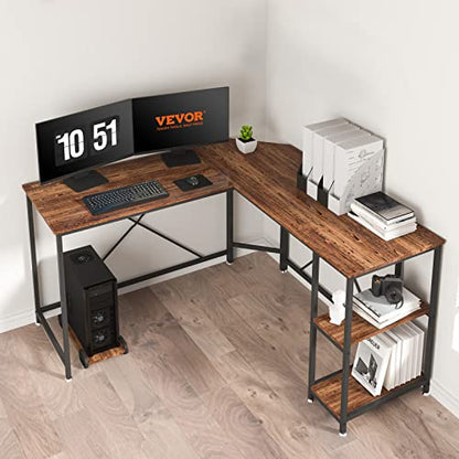 VEVOR Corner 3 Work Gaming Desk with Storage Shelves & CPU Stand, 54 inch, Rustic Brown