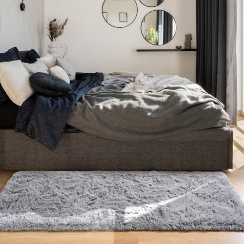 Unirea Fluffy Runner Rug for Bedroom Living Room 2x6 Feet, Grey Shag Area Rugs Soft Plush Carpet Thick Long Fur Rug for Hallway Bedside Kids Nursery Girls Room Home Decor Mats