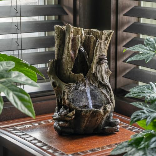 Alpine Corporation WIN326 Indoor Tabletop Light-Up Tiered Rainforest Tree Trunk Water Fountain with LED Lights, 11", Brown