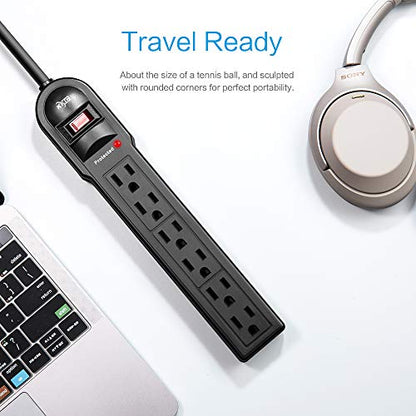 KMC 6-Outlet Surge Protector Power Strip 4-Pack, Overload Protection, 2-Foot Cord, 600 Joule