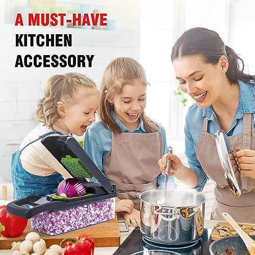 Vegetable Chopper Onion Chopper Dicer 15 in 1 Professional Mandoline Slicer for Kitchen, Multifunctional Food Chopper Cutter for Cucumber, Potato, Tomato, Veggie with 11 blades and Filter Basket
