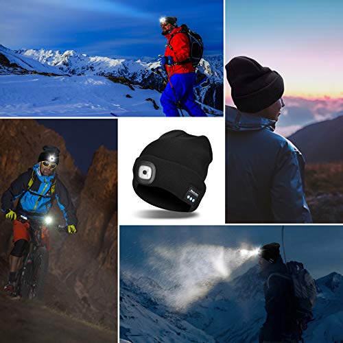 Etsfmoa Unisex Bluetooth Beanie Light Wireless Headphones Gifts for Men Dad Black