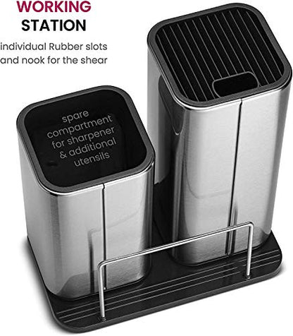 10-Piece Stainless-Steel Kitchen Knife Set - Newly Innovative Knifes Set with Utensil Holder - 5 Stainless-Steel Knives - Knife Sharpener - Kitchen Scissors - Cutting Board- Knife Block holder