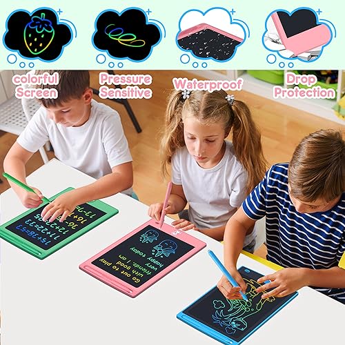 FLUESTON Toys LCD Writing Tablet Toddler,Toys for Boys Girls 3 4 5 6 7 8year,8.8 Inch 3pcs in 1 Pack Drawing Pad Toy Christmas Birthday Gifts for Kids,Drawing Tablet Doodle Board Cute Dinosaur Unicorn