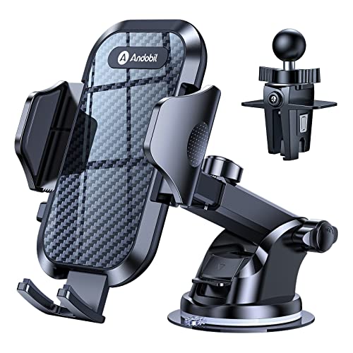 andobil Phone Mount for Car (Bumpy Roads Friendly) Cell Phone Holder Car — Easy Clamp Hands-Free Universal — Compatible with Dashboard-Windshield-Vent iPhone 14 13 12 Pro Max, Samsung S23 All Phones